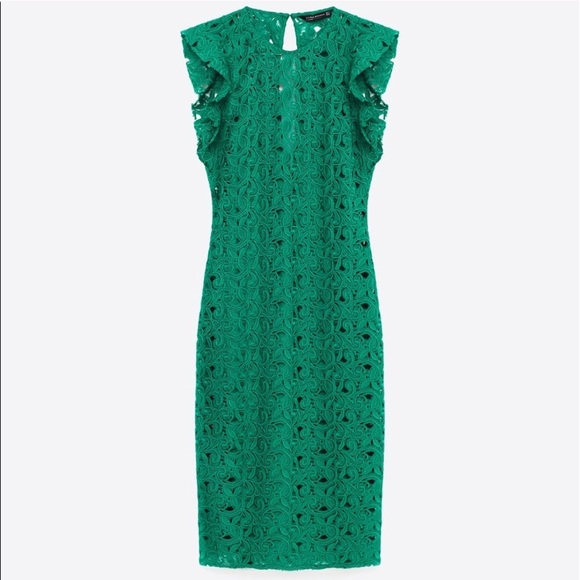 ZARA GREEN GUIPURE LACE MIDI DRESS BRAND NEW WITH TAGS XS - Picture 2 of 4